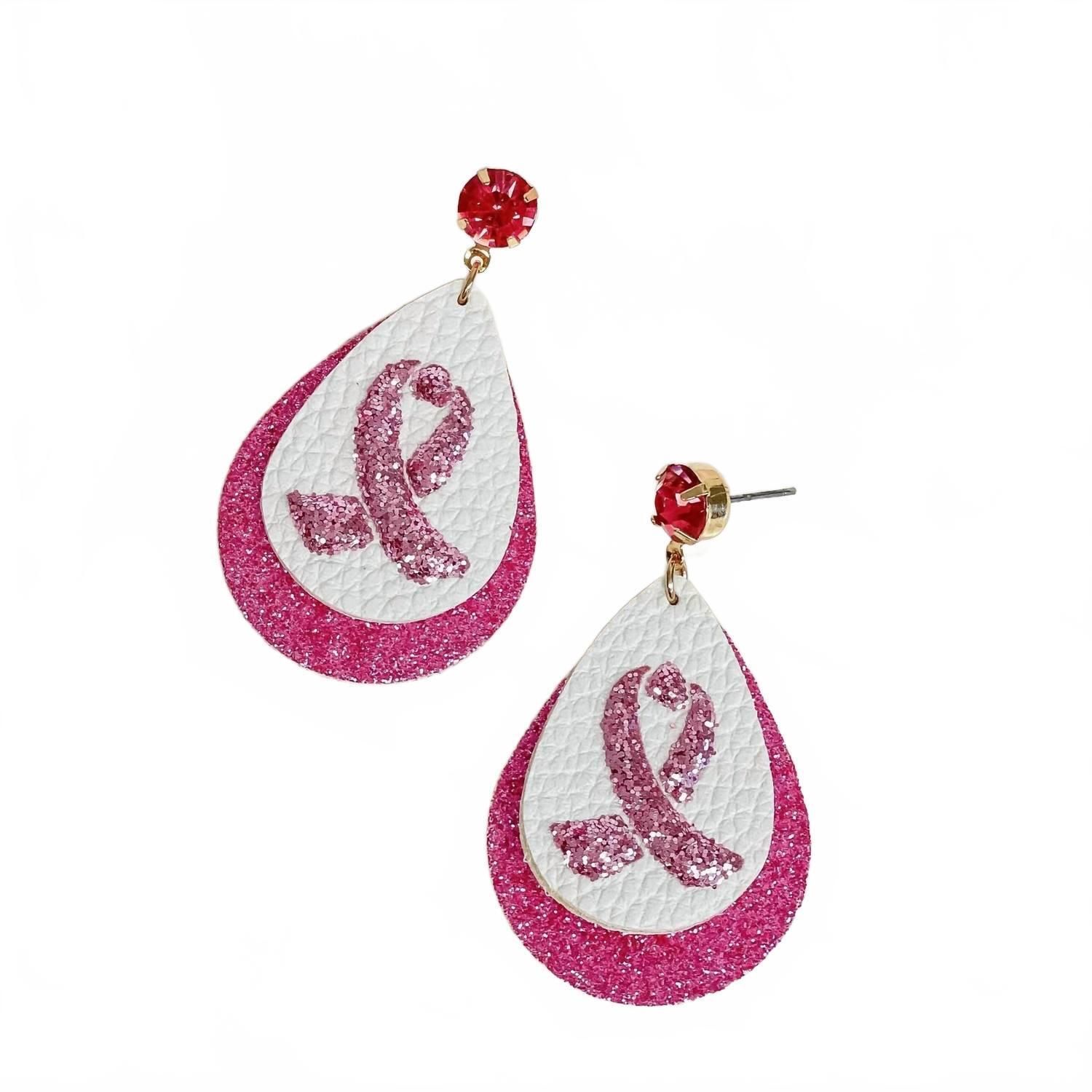 New Prep Obsessed Women's Breast Cancer Glitter Teardrop Earrings In Pink